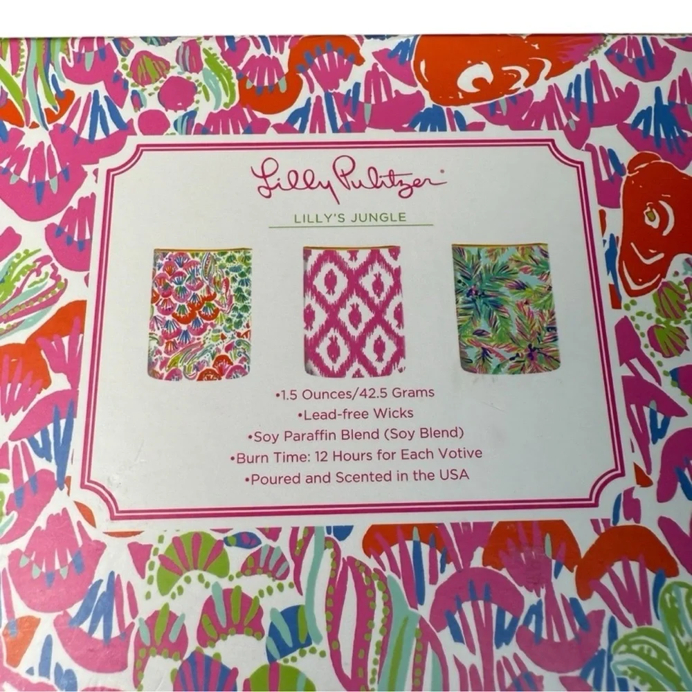 Lilly Pulitzer “Lilly’s Jungle” 3 Piece Soy Votive Candle Set NEW IN BOX